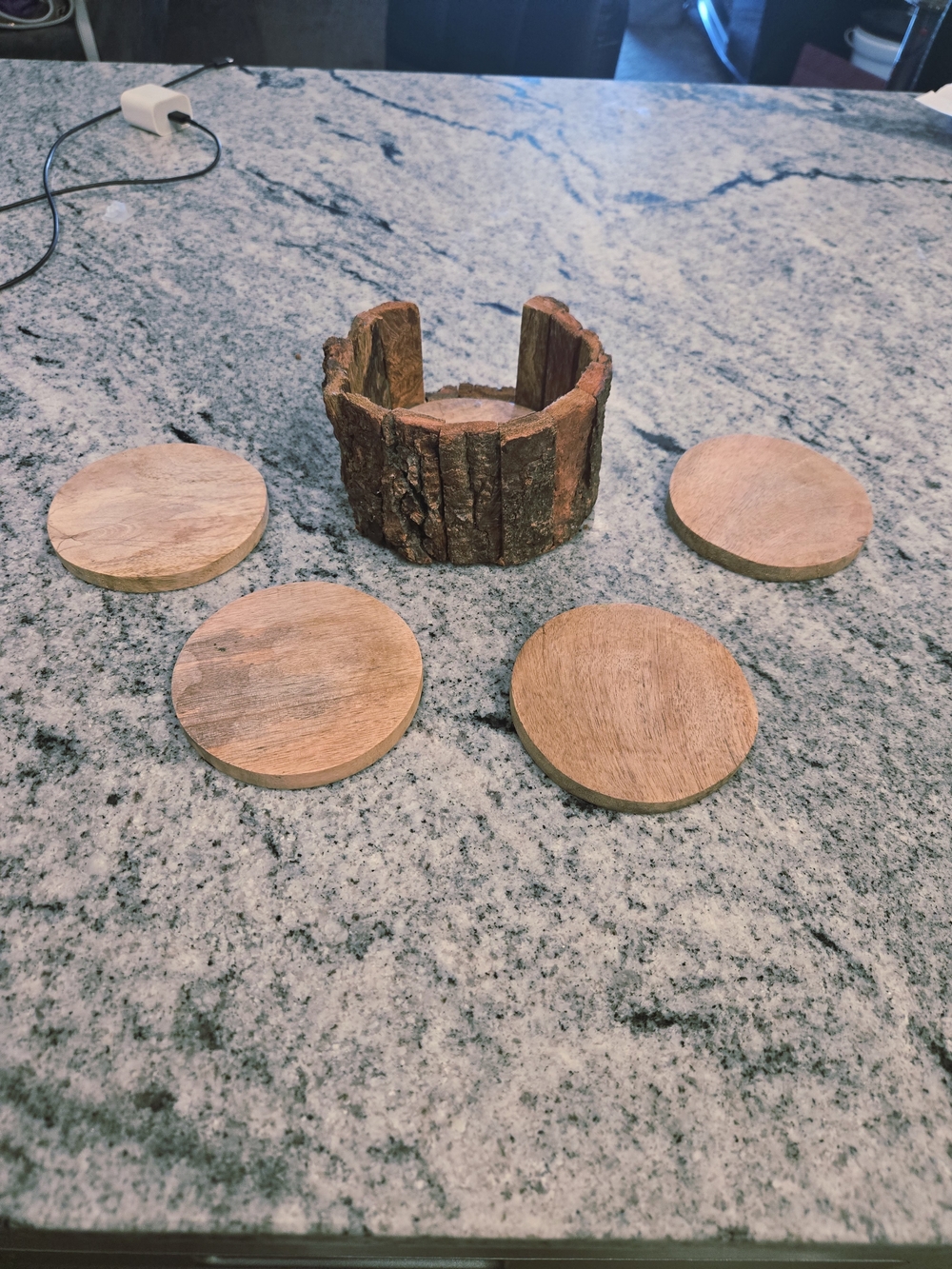 Rustic Tree Bark Wood Coaster Set - Picture 3 of 10
